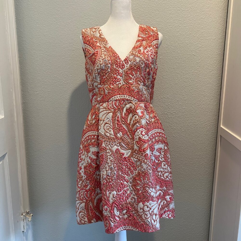 DOLCE & GABBANA  Pink Floral Jacquard Pleated Sheath Dress, Size 42 (6)